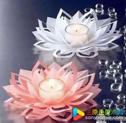 剪纸制作莲花烛台的方法