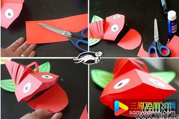 儿童手工,大嘴鱼剪纸步骤教程